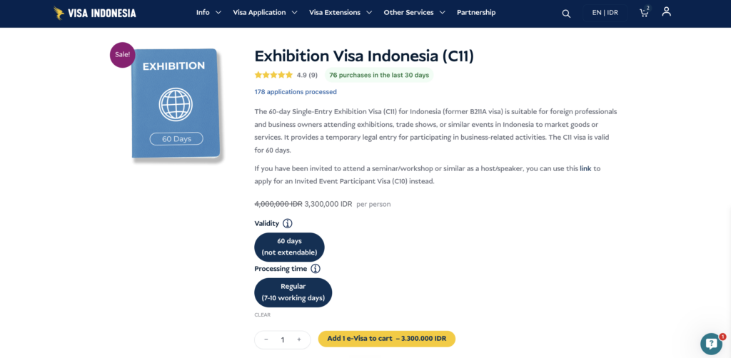 The c11 exhibition visa product page on visa-indonesia. Com