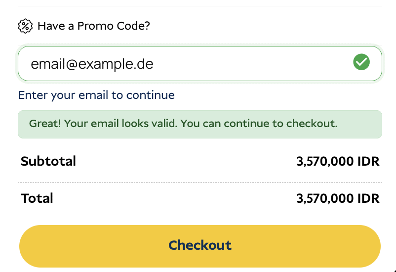 Entering and validating your email address in the cart