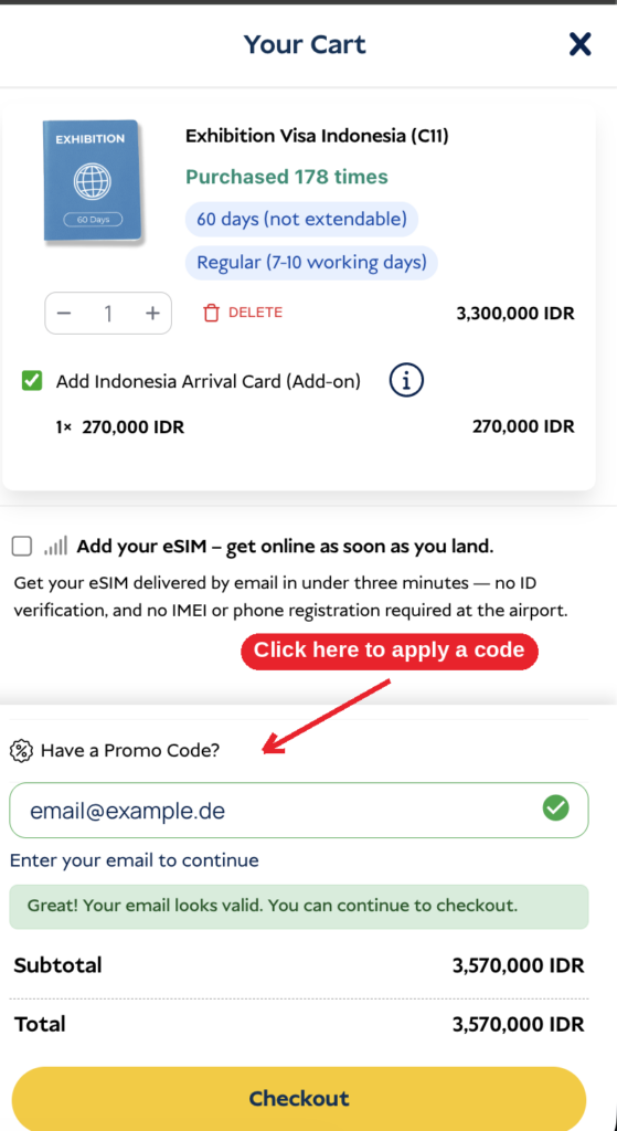 Locating the "have a promo code? " link in the cart