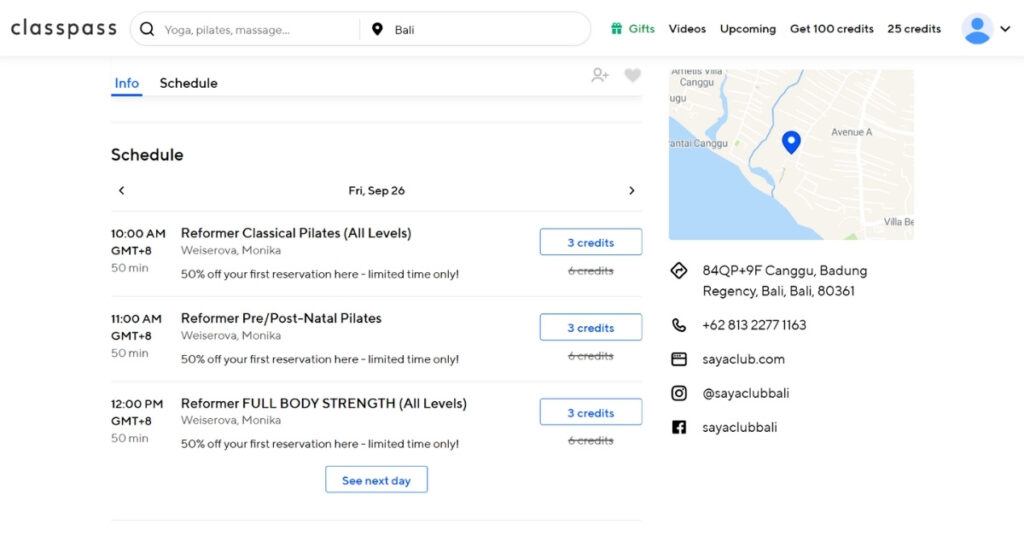Расписание занятий classpass