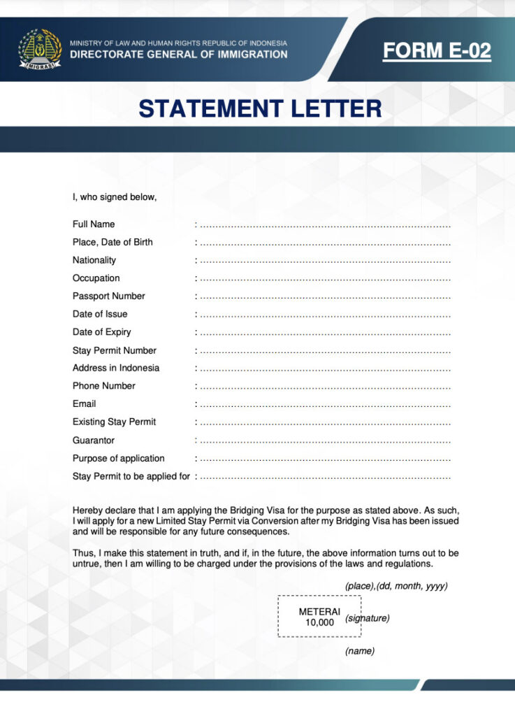 서류 브리징 비자 사유