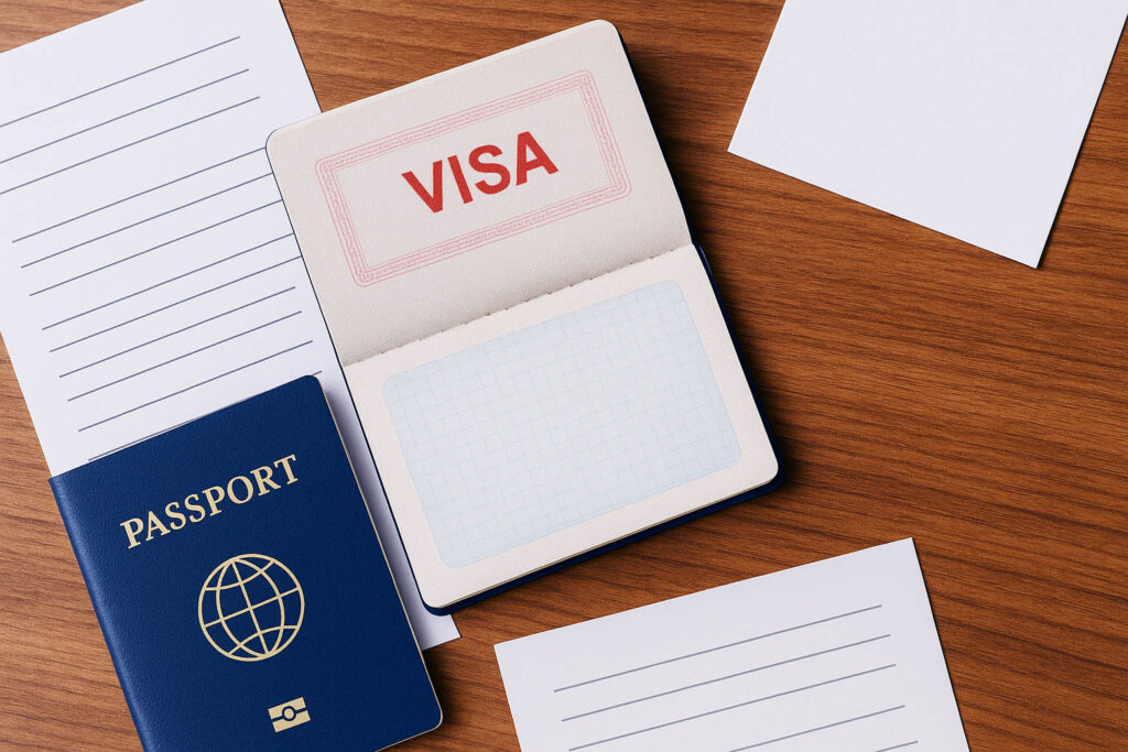 A close-up of a passport and visa on a table, illustrating essential travel documents required to import personal items into indonesia.