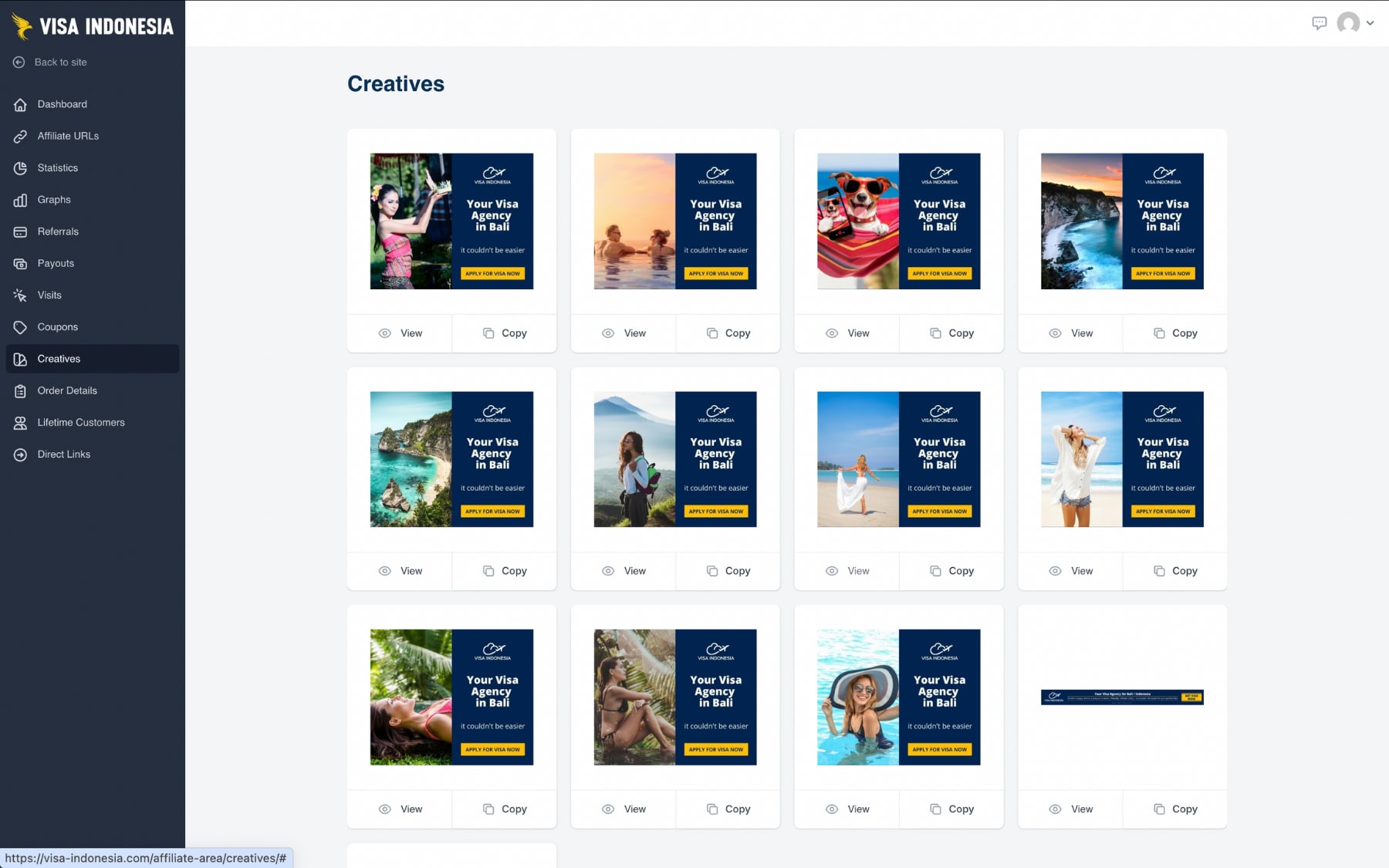 Travel affiliate program 9 creatives